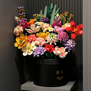 中国积木森宝花桶永生花束成人拼装益智玩具玫瑰花七夕礼物送女友