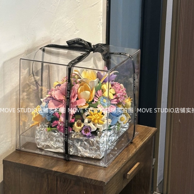 积木花抱抱桶展示玫瑰花束手工拼装diy全套材料送男女生家居礼物图片