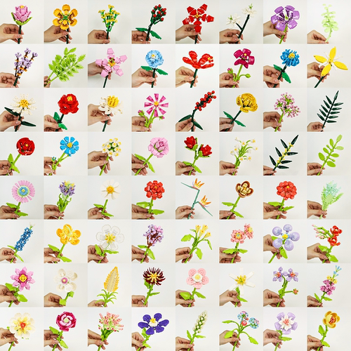 单支永生花朵积木玫瑰花向日葵积木花diy手工拼装摆件玩具送女友