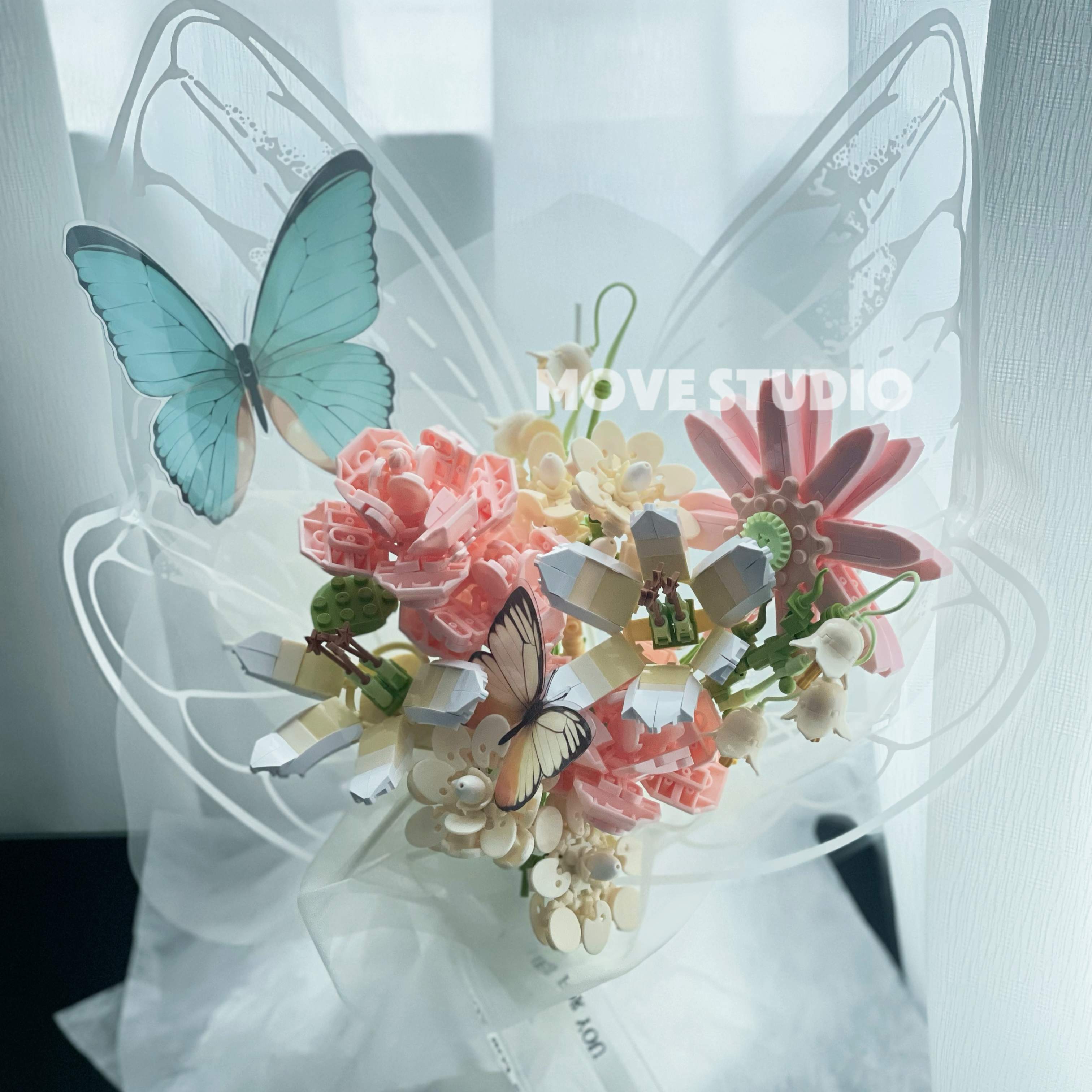 积木花束玫瑰抱抱桶拼装永生花送女朋友手工diy520情人节生日礼物