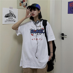 Real shot cotton spandex cotton Korean loose short sleeve T-shirt for female lovers in summer