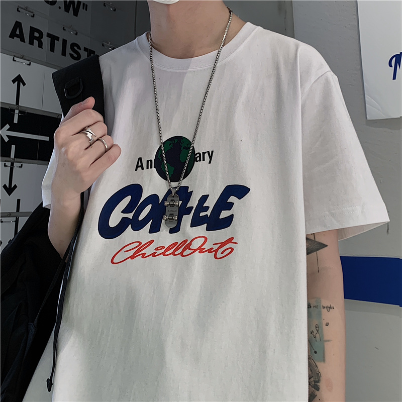 Real price spandex Hong Kong Style Round Neck large short sleeve t-shirt men's fashion brand