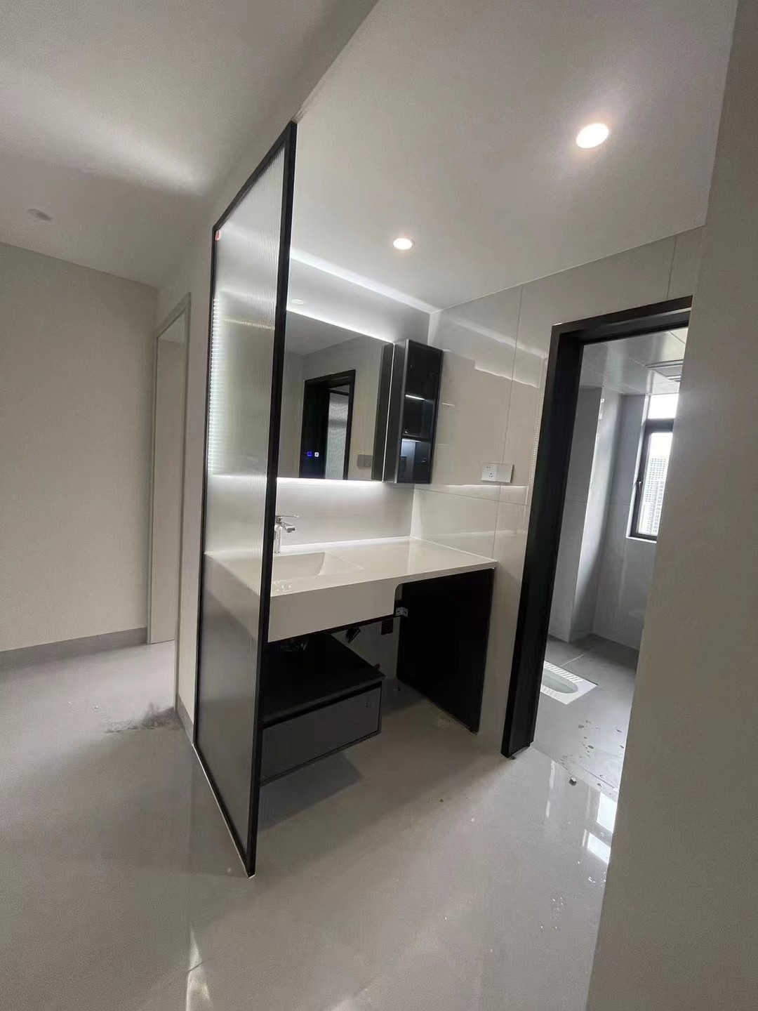 简约风阳台洗衣机一体智能柜组合岩板陶瓷盆实木卫生间洗漱台卫浴