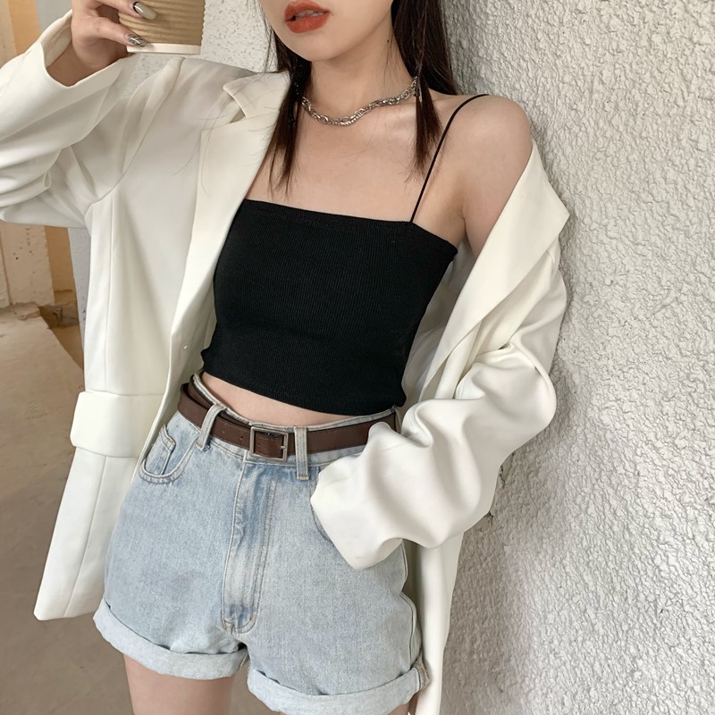 Real shot real price ~ Korean version solid color slim fit, short bra and shoulder strap vest
