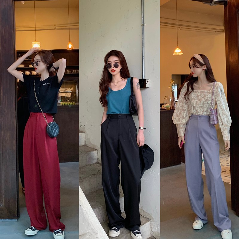 Real price spring clothes show thin high waist vertical tube loose suit pants