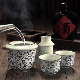 日式陶瓷温酒器三件套烫酒壶老式家用复古酒具套装二两黄酒温酒壶