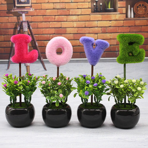 love仿真植物小盆栽创意家居摆设客厅书桌电视柜迷你装饰假花摆件