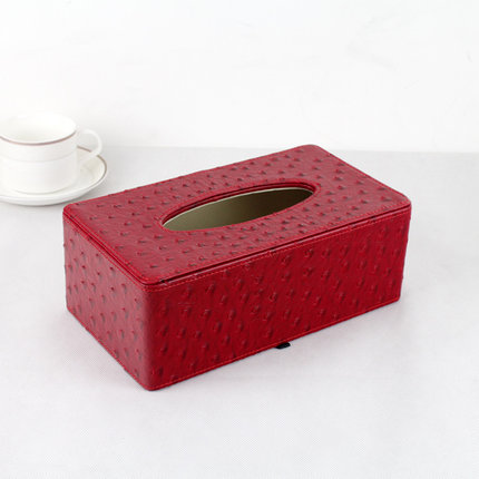 丽然 皮革纸巾盒餐巾抽纸盒木 客厅卧室欧式创意纸抽盒复古驼鸟纹