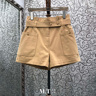口卷边纯色休闲短裤 C27 本两侧大兜口袋高腰系带裤 米兰小镇南油版