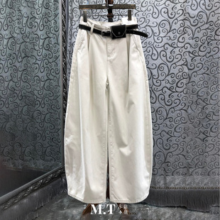 J13 休闲阔腿弯刀气球长裤 米兰小镇南油版 本皮腰带小包包宽松时尚