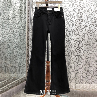 高腰显瘦牛仔裤 喇叭裤 女L25 本纯黑色通勤基础款 米兰小镇南油高版