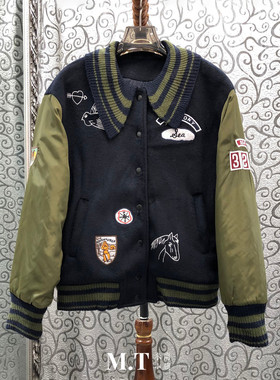 拼色刺绣徽章夹棉加厚棒球服