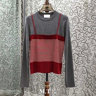 米兰小镇南油高版 套头针织上衣L25 本假两件叠穿搭配条纹吊带长袖