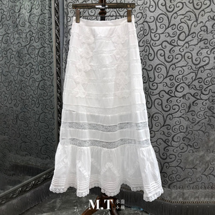 X米兰小镇南油高版本欧货文静温婉白裙子蕾丝相间绣花纯色半裙G27