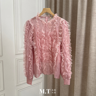 现货特价米兰小镇南油高版宛若天仙荷叶层层木耳边透视两件套上衣