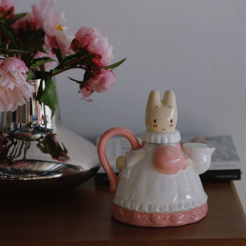 ZJ HOME 茉莉兔茶壶可爱釉下彩陶瓷下午茶咖啡壶少女心闺蜜情侣礼