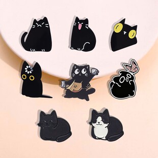 卡通可爱黑色小猫胸针宠物猫咪萌趣胸章金属徽章学生背包笔袋配饰