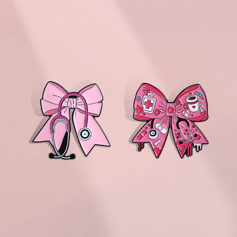 创意卡通粉色蝴蝶结胸针医生护士可爱胸章金属徽章礼物衣服配饰