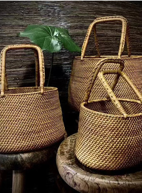 出口日本藤篮藤包藤筐印尼藤收纳篮筐购物篮买菜篮非越南藤包邮