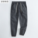 男士 束脚休闲裤 时尚 松紧腰运动裤 男 夏季 子青年纯色百搭九分裤 薄款