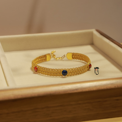 银镀金麻花丝编织软手镯