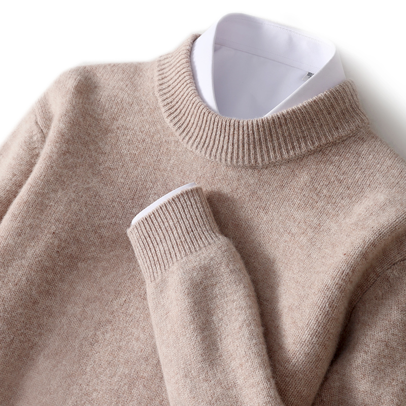 冬季双股加厚羊绒衫男半高领毛衣宽松套头青年纯色羊毛针织打底衫