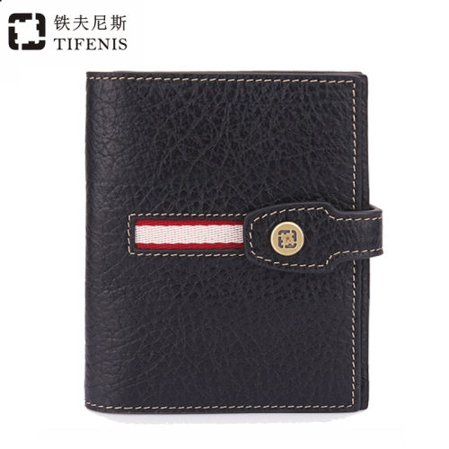 真皮新品三折大容量短款钱包