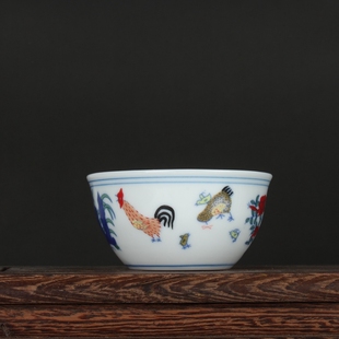 大明成化青花斗彩鸡缸杯小茶杯古玩古董陶瓷器仿古老货收藏羽墨轩