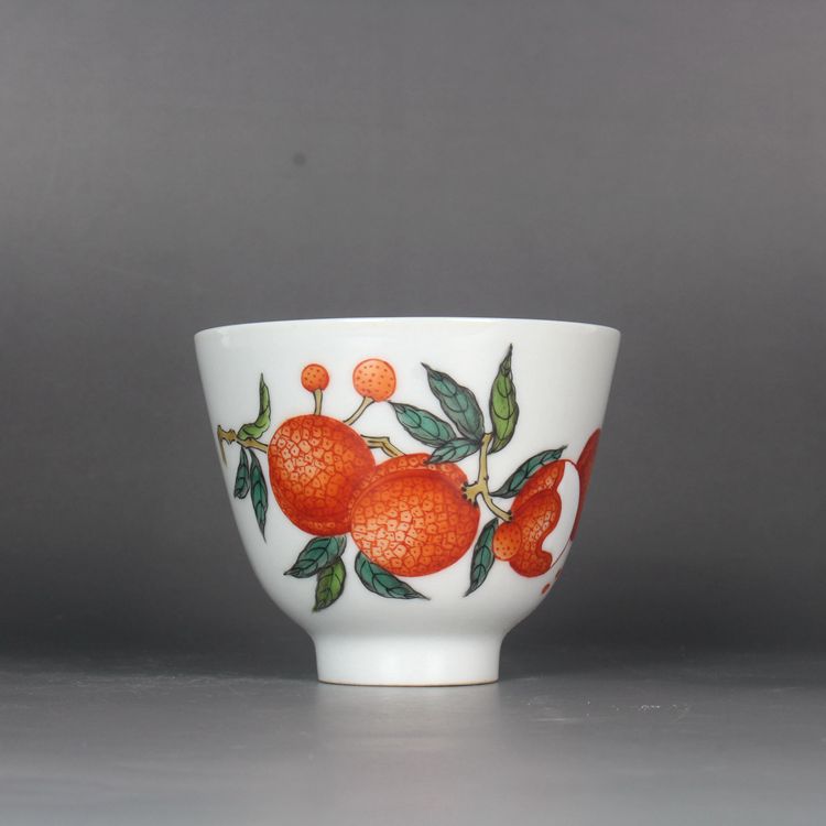 复古同治粉彩手绘矾红荔枝茶杯景德镇古玩董陶瓷器手工茶具收藏品