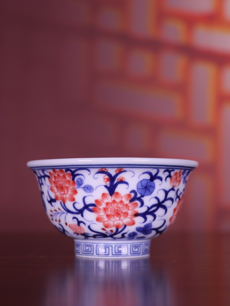 复古康熙青花冰梅花压手杯主人杯茶杯具古玩古董陶瓷器仿古收藏品