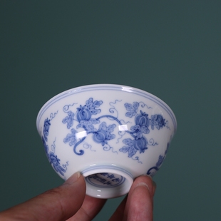 复古明成化青花手绘瓜瓞绵绵宫杯茶杯景德镇仿古玩古董陶瓷器茶具