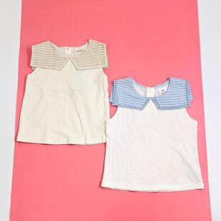 日单s家 布料很好 阳光可爱 女童夏季纯棉海军领无袖短袖T恤上衣