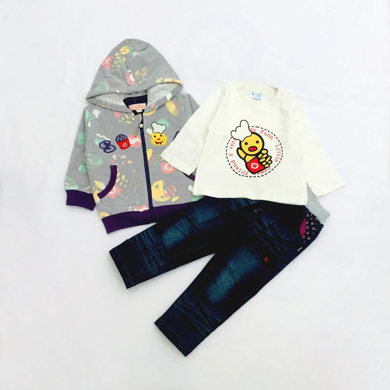 白菜价三件套 婴幼儿长袖T恤打底衫宝宝休闲裤 纯棉连帽卫衣外套
