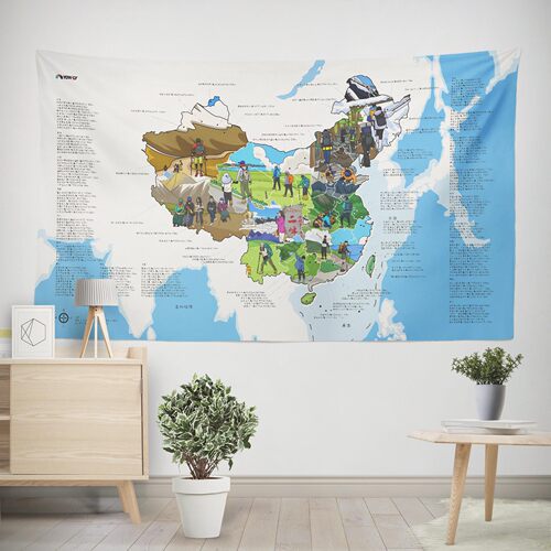 中国户外徒步爬山地图装饰绒毯挂布挂画HIKE远足周边产品背包客