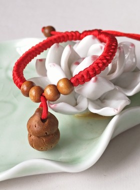 桃核葫芦红绳手脚链编成人金刚结