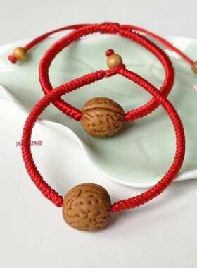 野生桃核手串桃木红绳手链脚链成人婴儿童宝男女款桃核雕刻本命年