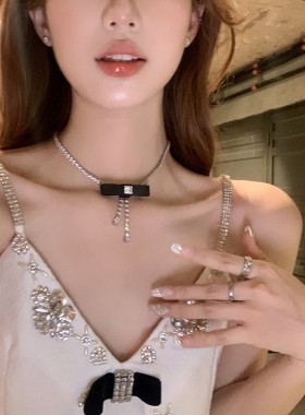 peachtea锆石蝴蝶结流苏choker