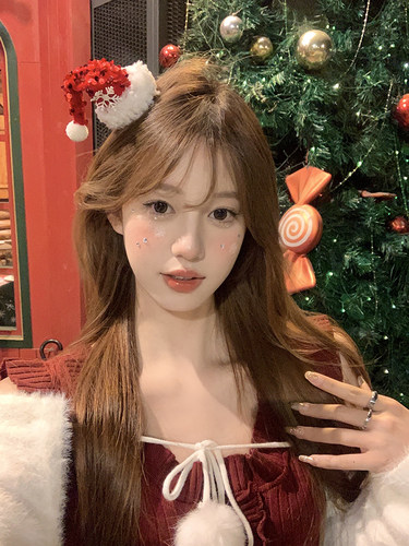 peachtea圣诞设计感帽子小发夹