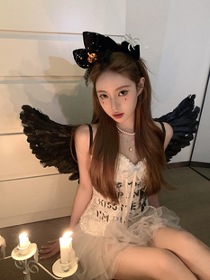 万圣节蝴蝶结发箍翅膀cos发饰装 黑暗天使 扮外出头饰女 蜜桃茶