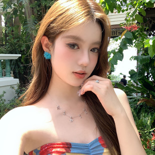 显白蓝色水晶绣球花花耳钉独特度假风耳环耳饰 吸睛top 蜜桃茶