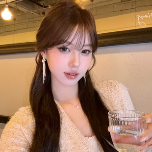 【蜜桃茶】晚宴名流 金色闪钻波浪流苏长耳环千金高级感礼服配饰