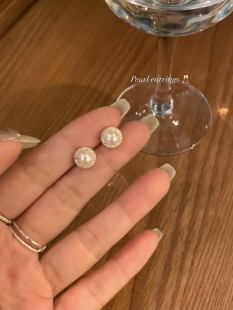 简约百搭珍珠锆石耳钉925纯银针小众设计高级感耳环女 蜜桃茶