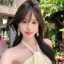 度假风彩色串珠花朵耳环独特绝美流苏耳饰女 蜜桃茶 橘子花海