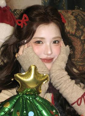 【蜜桃茶】新年甜心 红色植绒蝴蝶结发夹公主头刘海夹小发卡头饰