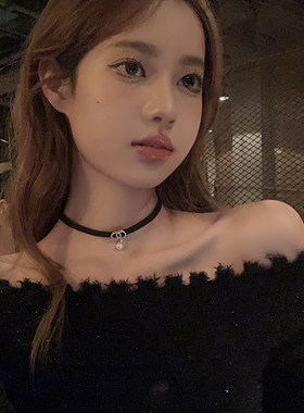 peachtea珍珠pu皮choker女项链