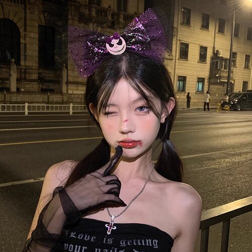 peachtea紫色蝴蝶结发箍