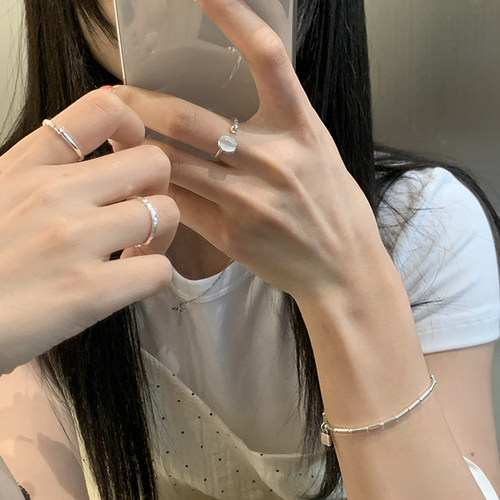 peachtea月光石素圈开口戒指