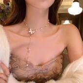 蝴蝶珍珠吊坠项链流苏女choker脖子颈链配饰 香氛 蜜桃茶 法式
