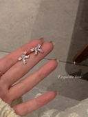 蝴蝶结锆石耳钉女纯银ins小巧精致高级感耳夹 节 蜜桃茶 浪漫季