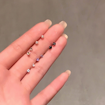 peachtea日韩珍珠锆石小耳钉